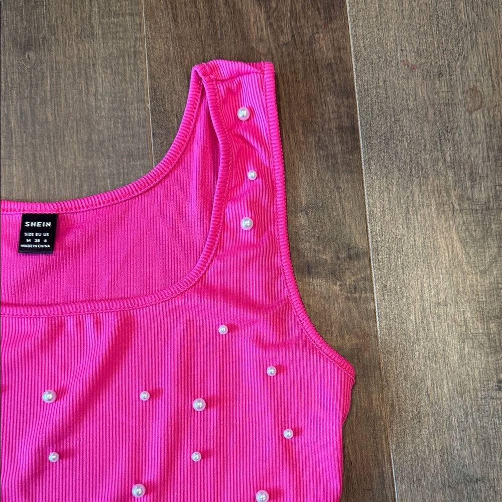 SHEIN Hot Pink Tank Top with Pearl Accents - Picture 3 of 4